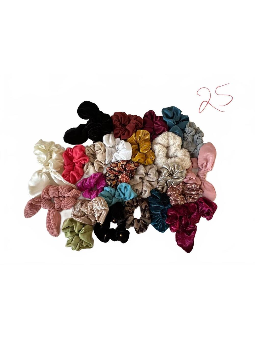Lot of 25 Assorted Velvet and Fabric Hair Scrunchies